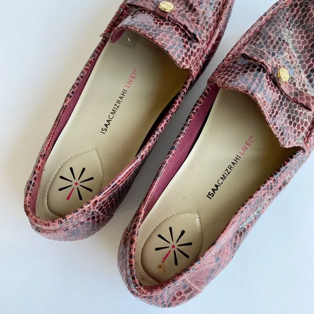 Isaac Mizrahi Women Abernathy Loafer Shoe 9.5 Purple Snake Print Leather Slip On - Picture 8 of 11